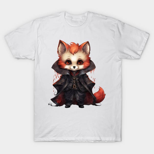 Cartoon Red Fox in Dracula Costume T-Shirt by Chromatic Fusion Studio